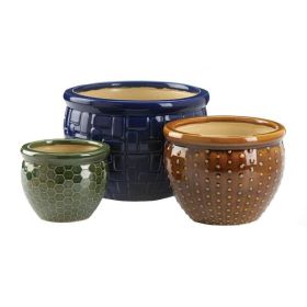 Summerfield Terrace Embossed Multi-Color Ceramic Planter Set