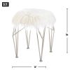 Accent Plus Silver Geometric Vanity Stool with White Faux Fur