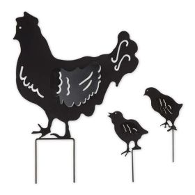 Accent Plus Chicken Family Black Metal Garden Stake Set