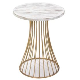 Nikki Chu Santa Barbara Round Gold Accent Table with Whitewash Top