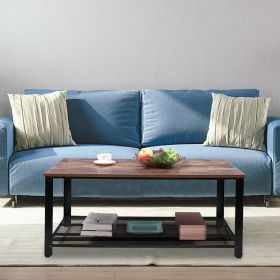 Vintage Coffee Table with Iron Net;  End Table with Iron Legs;  Rectangle Table Brown & Black