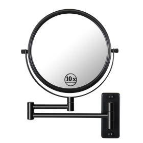 8-inch Wall Mounted Makeup Vanity Mirror; 1X / 10X Magnification Mirror; 360Â¬âˆž Swivel with Extension Arm (Black)