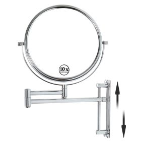 8-inch Wall Mounted Makeup Vanity Mirror; Height Adjustable; 1X / 10X Magnification Mirror; 360Â¬âˆž Swivel with Extension Arm (Chrome Finish)