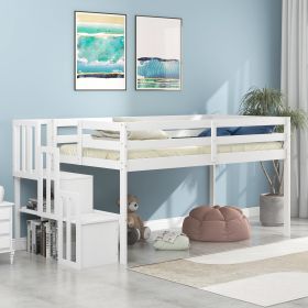 Loft bed with staircase ; White