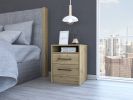 Eter Nightstand; Superior Top; Two Drawers -Light Oak