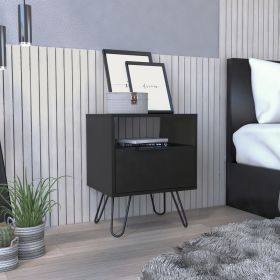 Augusta Nightstand; Single Door Cabinet; Hairpin Legs -Black