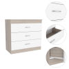 Melia Three Drawer Dresser; Superior Top; Metal Hardware -Light Gray / White