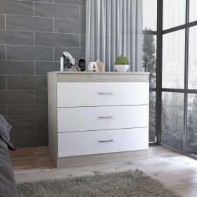 Melia Three Drawer Dresser; Superior Top; Metal Hardware -Light Gray / White