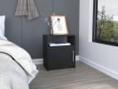 Nordico Nightstand; One Shelf; Single Door Cabinet; Metal Handle -Black