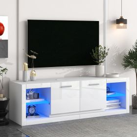 ON-TREND Modern TV Stand with 2 Tempered Glass Shelves; High Gloss Entertainment Center for TVs Up to 70'; Elegant TV Cabinet with LED Color Changing