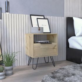 Augusta Nightstand; Single Door Cabinet; Hairpin Legs -Light Oak