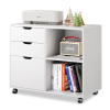 3-Drawer Wood File Cabinet; Mobile Lateral Filing Cabinet; Printer Stand with Open Storage Shelves for Home Office; White