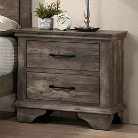 1pc Nightstand Gray Color Solid Wood Veneer Matte Black Bar Pulls Replicated Wood Grain Bedroom