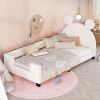 Twin Size Upholstered Daybed with Carton Ears Shaped Headboard; White