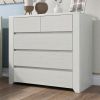 Off White Simple Style Manufacture Wood Chest with Gray Wood Grain Sticker Surfaces Five Drawers Large Storage Space for Living Room Bedroom Guest Roo