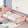 Twin Size Upholstered Daybed with Carton Ears Shaped Headboard; Pink