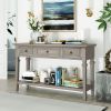 TREXM Classic Retro Style Console Table with Three Top Drawers and Open Style Bottom Shelf; Easy Assembly (Gray Wash)