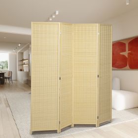 4-Panel Bamboo Room Divider, 6 Ft Tall Folding Privacy Screen, Freestanding Partition for Home and Office, Natural