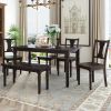 Classic Dining Set Wooden Table and 4 Chairs with Bench for Kitchen Dining Room, Espresso (Set of 6)