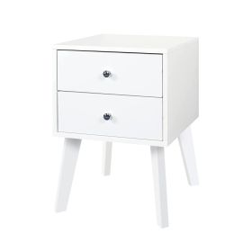 Mid-Century Modern Modern Bedside Table; 2-Drawer with Open Shelves; white