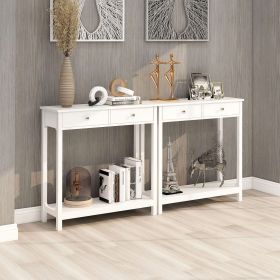 White Console Table with 2 Drawers Modern Wood Entryway Couch Sofa Table with Storage Shelf Narrow Long Hallway Foyer Table for Living Room