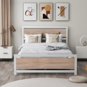 Metal and Wood Bed Frame with Headboard and Footboard ; Full Size Platform Bed ; No Box Spring Needed; Easy to Assemble(White)