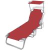 vidaXL Folding Sun Lounger with Canopy Steel and Fabric Red