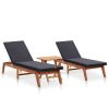 vidaXL Sun Loungers 2 pcs with Table Poly Rattan and Solid Acacia Wood