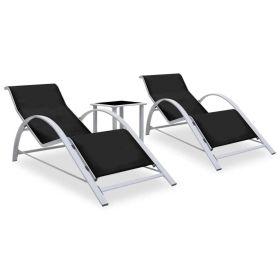 vidaXL Sun Loungers 2 pcs with Table Aluminum Black