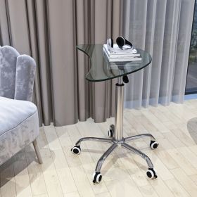 Adjustable Height Transparent Tempered Glass Table Desk Table with Lockable Wheels(Adjustable Range 24.2 "~32.7 ")