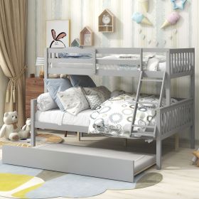 Twin Over Full Bunk Bed with Trundle; Convertible into 2 Beds; the Bunk Bed with Ladder and Safety Rails for Kids; Teens; Adults; Grey (Old Sku:W504S0