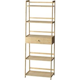 WTZ Bookshelf; Ladder Shelf with Drawers; 5 Tier Tall Bookcase; Modern Open Book Case for Bedroom; Living Room; Office; BC-239 Natural