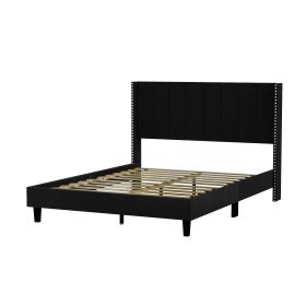 Queen Size Tufted Upholstered Bed Frame Low Profile Velvet Bed Frame Platform with Raised Wingback Headboard/No Box Spring Required/Wood Slat Support/