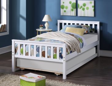 Twin Bed with trundle; White