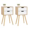 Set of 2 Bedroom Storage Nightstand Shelf with 2 Drawers - Wood XH