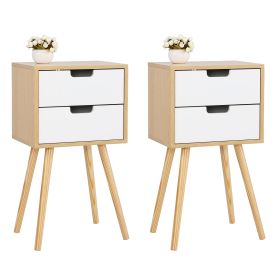 Set of 2 Bedroom Storage Nightstand Shelf with 2 Drawers - Wood XH