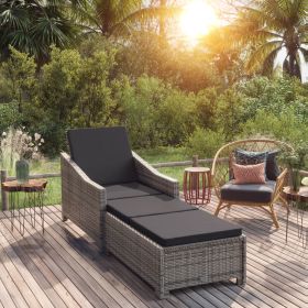 vidaXL Sun Lounger with Dark Gray Cushion Poly Rattan Gray