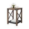 Farmhouse Wood Side Table; Nightstand with Mesh Shelf; 2-Tier End Table; X-Design Side Night Stand Storage Shelf for Living Room Bedroom; Brown