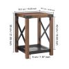 Farmhouse Wood Side Table; Nightstand with Mesh Shelf; 2-Tier End Table; X-Design Side Night Stand Storage Shelf for Living Room Bedroom; Brown