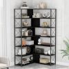 7-Tier Bookcase Home Office Bookshelf; L-Shaped Corner Bookcase with Metal Frame; Industrial Style Shelf with Open Storage; MDF Board