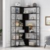 7-Tier Bookcase Home Office Bookshelf; L-Shaped Corner Bookcase with Metal Frame; Industrial Style Shelf with Open Storage; MDF Board