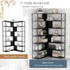 7-Tier Bookcase Home Office Bookshelf; L-Shaped Corner Bookcase with Metal Frame; Industrial Style Shelf with Open Storage; MDF Board