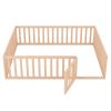 Queen Size Wood Floor Bed Frame with Fence and Door; Natural(OLD SKU:WF289663AAM)