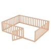 Queen Size Wood Floor Bed Frame with Fence and Door; Natural(OLD SKU:WF289663AAM)