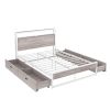 Full Size Metal Platform Bed Frame with Four Drawers; Sockets and USB Ports ; Slat Support No Box Spring Needed White