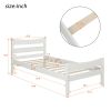 Twin Size Wood Platform Bed with Headboard and Wooden Slat Support (White) RT