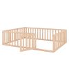 Queen Size Wood Floor Bed Frame with Fence and Door; Natural(OLD SKU:WF289663AAM)