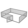 Queen Size Wood Floor Bed Frame with Fence and Door; Gray(OLD SKU:WF289663AAE)