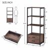 Home Office 4-Tier Bookshelf; Simple Industrial Bookcase Standing Shelf Unit Storage Organizer with 4 Open Storage Shelves and Two Drawers; Brown