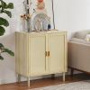 Mid-Century 2-Door Accent Chest;  Wood Storage Cabinet with Shelf and Fabric Covered Panels